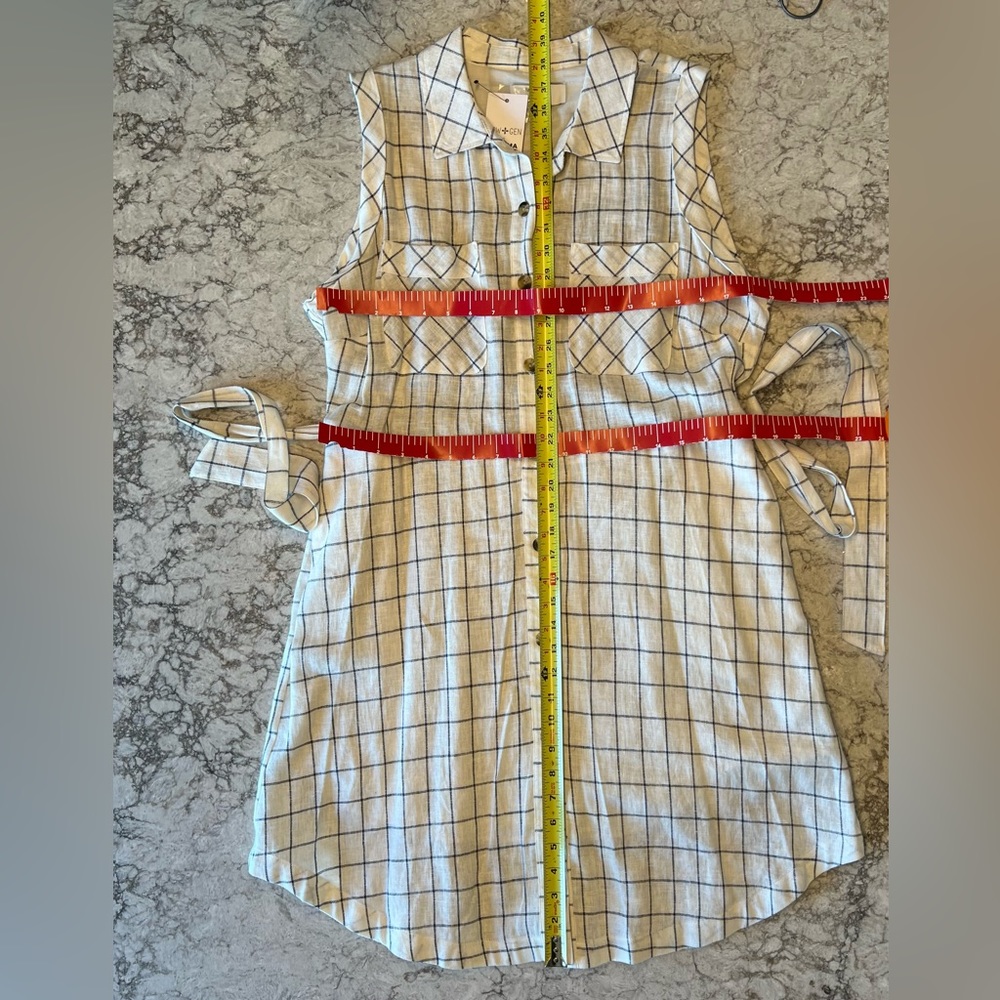 Now + Gen by Sonoma NWT Cream Color Blue Plaid Short Sleeve Dress - Size Large - Picture 7 of 12